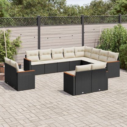 Set Divani da Giardino 12 pz con Cuscini Nero in Polyrattan - homemem39