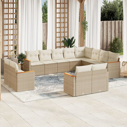 Set Divani da Giardino 12 pz con Cuscini Beige in Polyrattan - homemem39