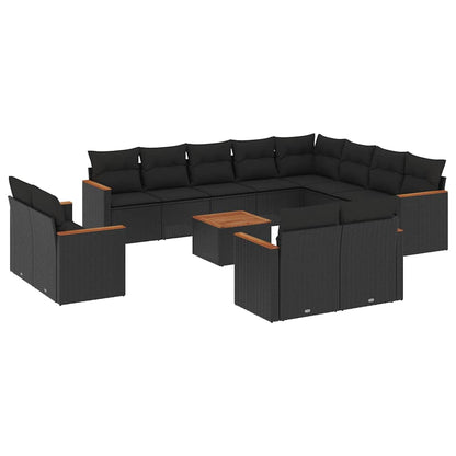 Set Divani da Giardino 13pz con Cuscini Nero in Polyrattan | homemem39