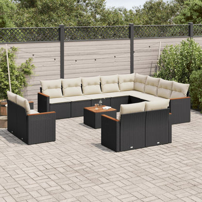 Set Divani da Giardino 13pz con Cuscini Nero in Polyrattan - homemem39