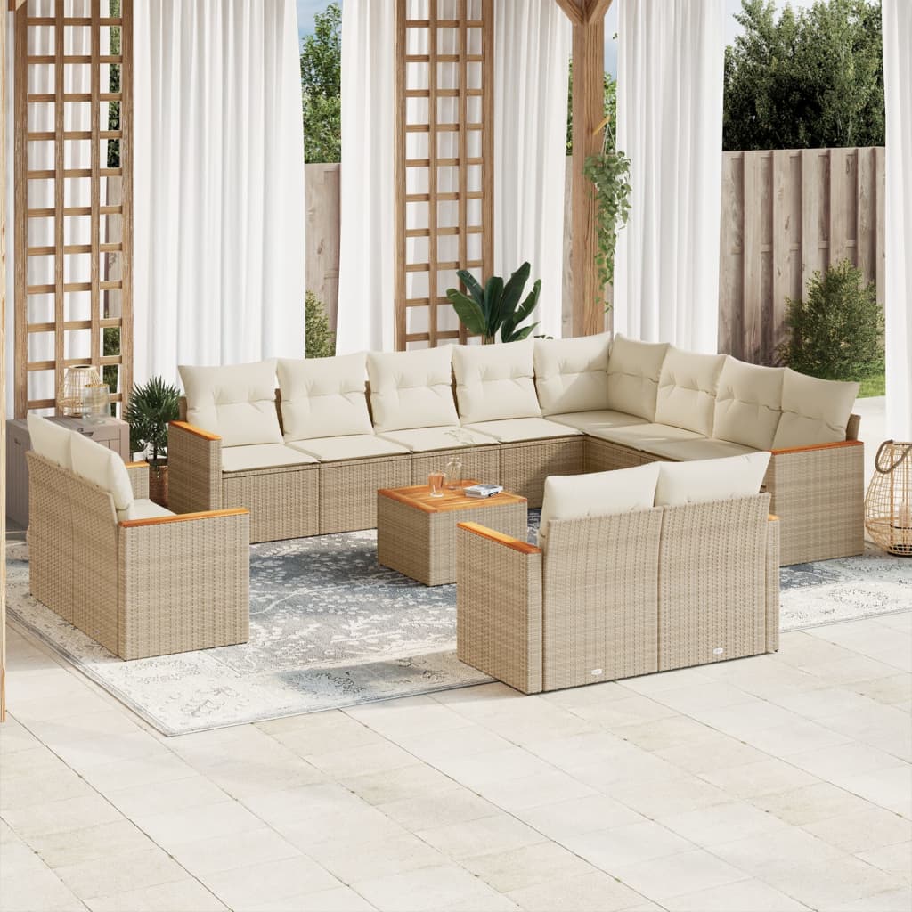 Set Divano da Giardino 13 pz con Cuscini Beige in Polyrattan - homemem39
