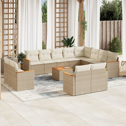 Set Divano da Giardino 13 pz con Cuscini Beige in Polyrattan - homemem39