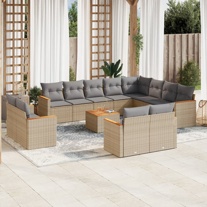 Set Divano da Giardino 13 pz con Cuscini Beige Misto Polyrattan - homemem39