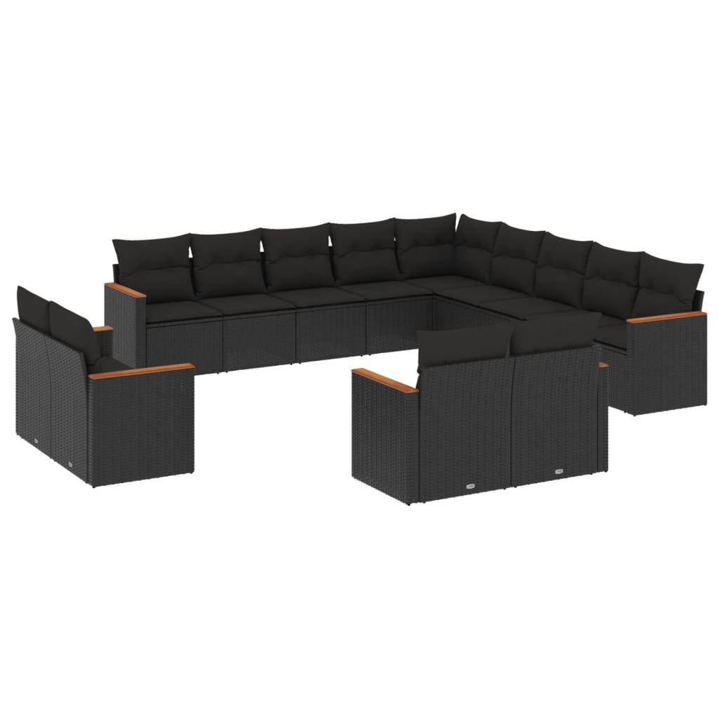 Set Divani da Giardino 13pz con Cuscini Nero in Polyrattan - homemem39