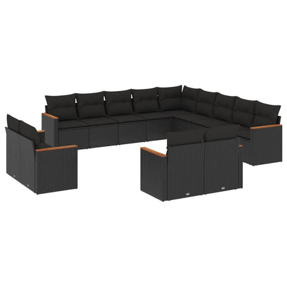 Set Divani da Giardino 13pz con Cuscini Nero in Polyrattan - homemem39