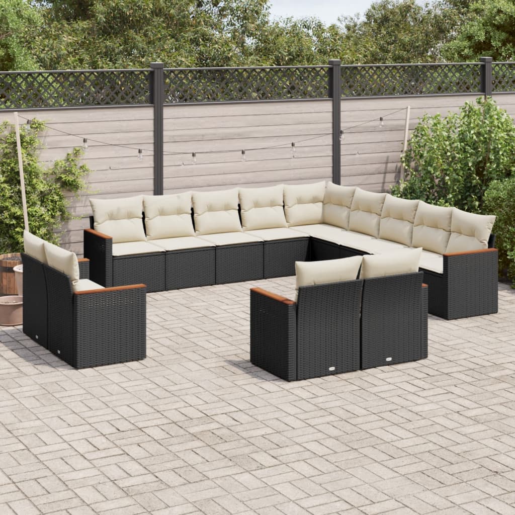 Set Divani da Giardino 13pz con Cuscini Nero in Polyrattan - homemem39