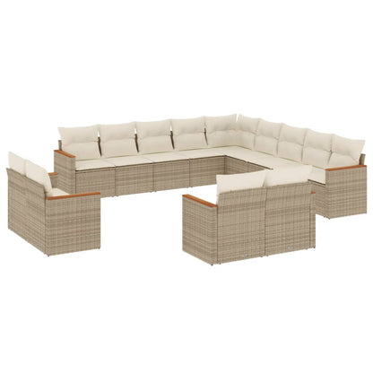 Set Divano da Giardino 13 pz con Cuscini Beige in Polyrattan - homemem39