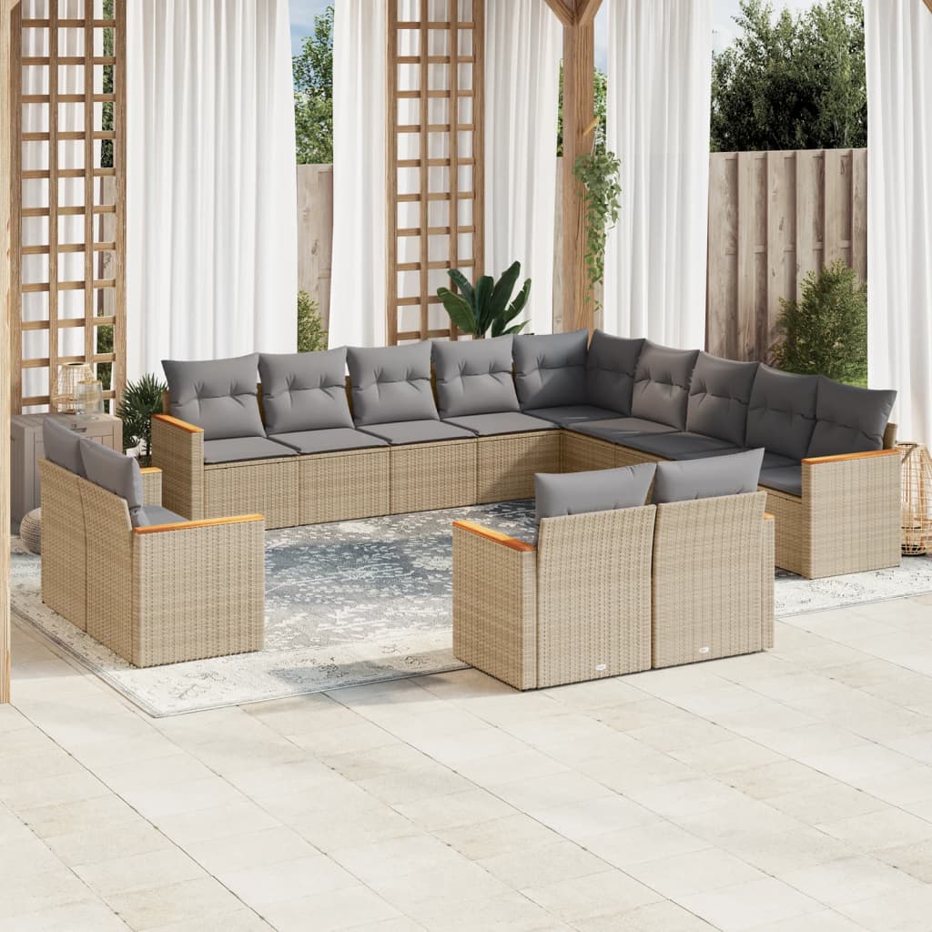 Set Divano da Giardino 13 pz con Cuscini Beige Misto Polyrattan - homemem39