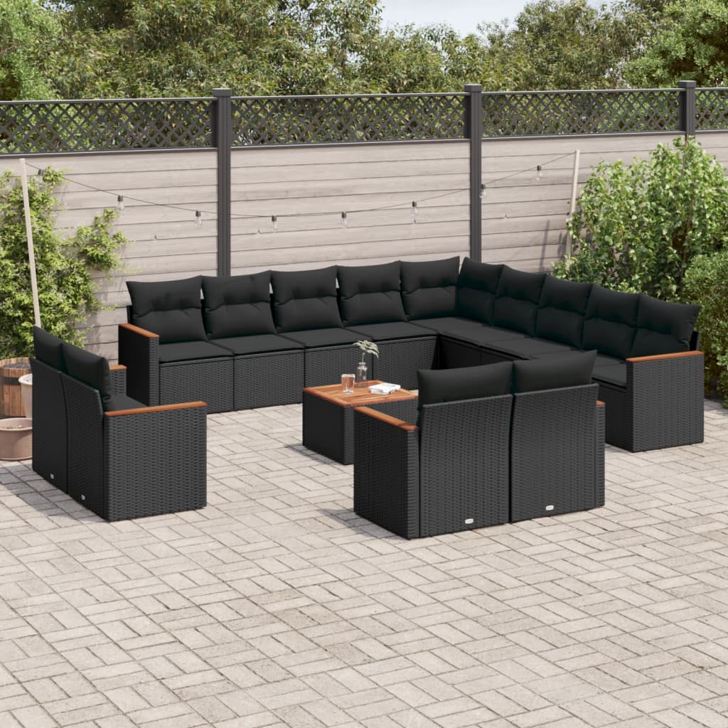 Set Divani da Giardino 14pz con Cuscini in Polyrattan Nero - homemem39