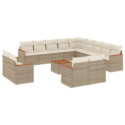 Set Divani da Giardino 14pz con Cuscini in Polyrattan Beige - homemem39