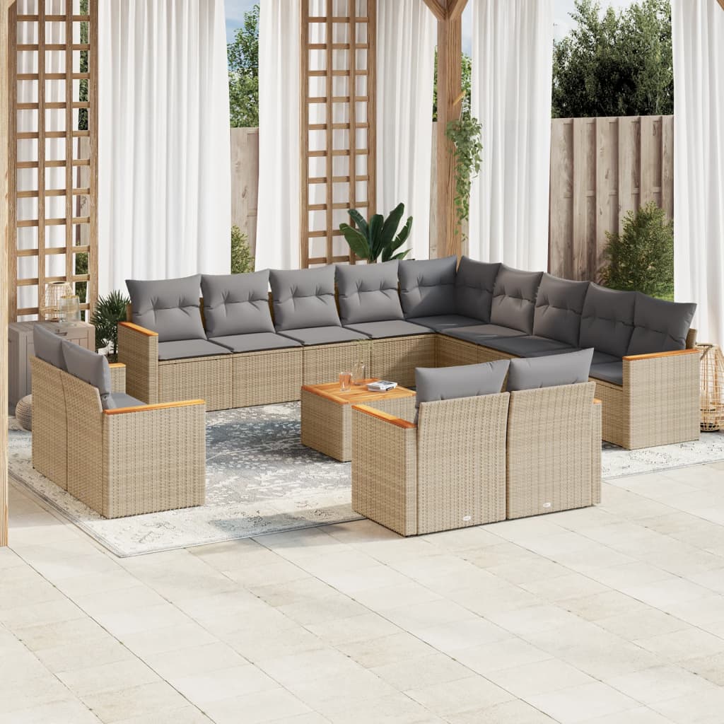 Set Divano da Giardino 14 pz con Cuscini Beige Misto Polyrattan - homemem39