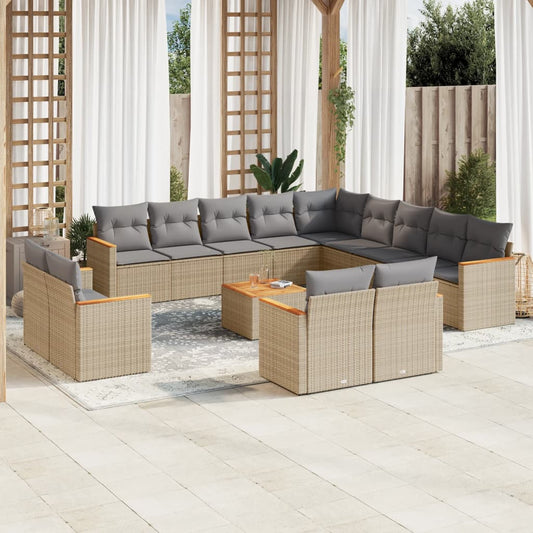 Set Divano da Giardino 14 pz con Cuscini Beige Misto Polyrattan - homemem39