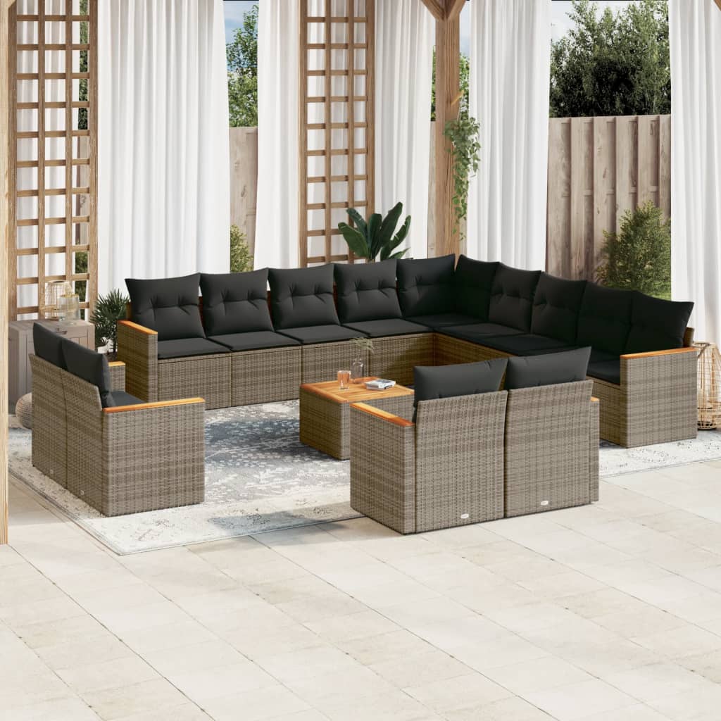 Set Divani da Giardino 14pz con Cuscini in Polyrattan Grigio - homemem39
