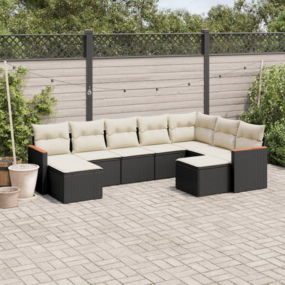 Set Divani da Giardino 9 pz con Cuscini Nero in Polyrattan - homemem39
