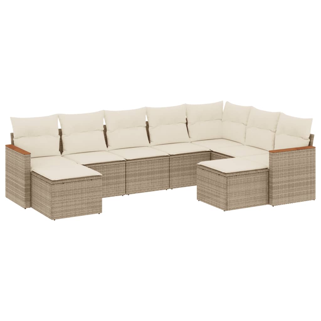 Set Divano da Giardino 9 pz con Cuscini Beige in Polyrattan - homemem39
