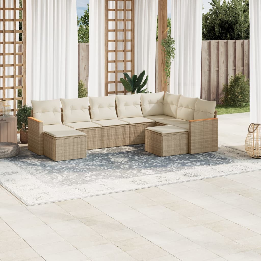 Set Divano da Giardino 9 pz con Cuscini Beige in Polyrattan - homemem39