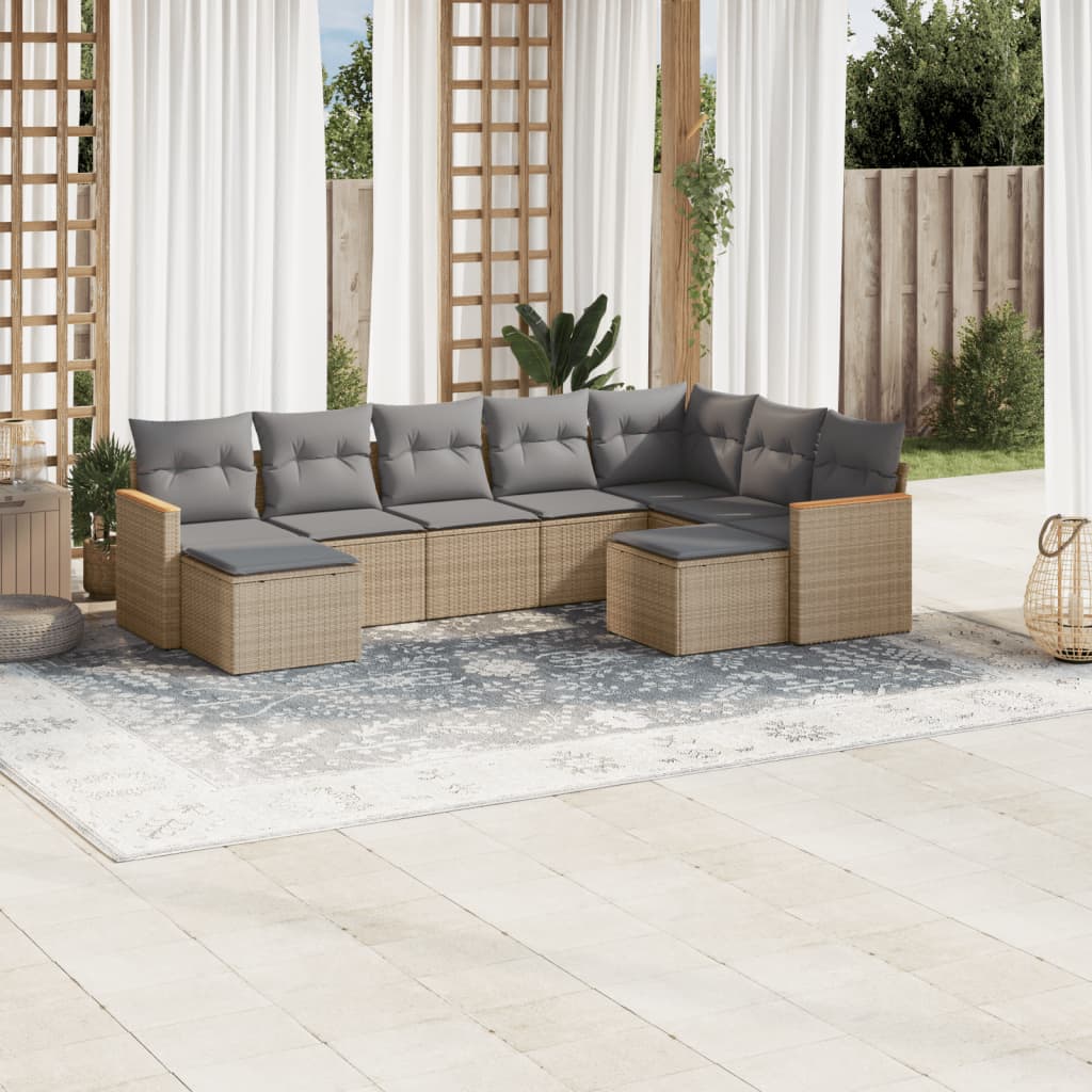 Set Divano da Giardino 9 pz con Cuscini Beige Misto Polyrattan - homemem39