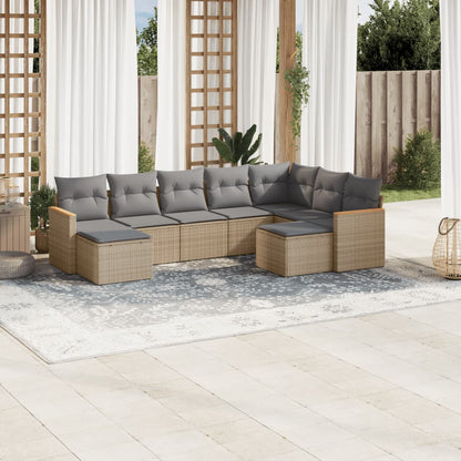 Set Divano da Giardino 9 pz con Cuscini Beige Misto Polyrattan - homemem39