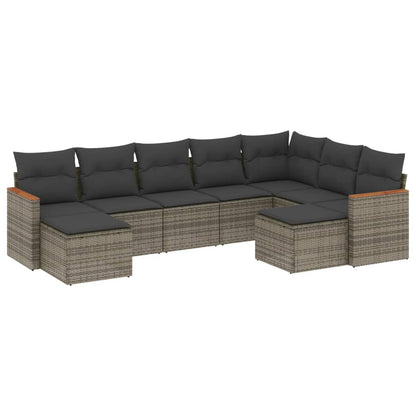 Set Divano da Giardino 9 pz con Cuscini Grigio in Polyrattan - homemem39