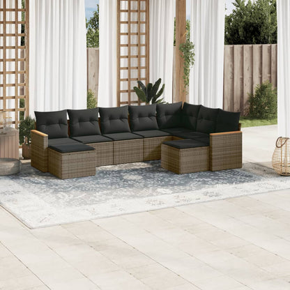 Set Divano da Giardino 9 pz con Cuscini Grigio in Polyrattan - homemem39