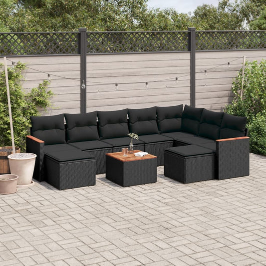 Set Divani da Giardino 10pz con Cuscini in Polyrattan Nero - homemem39