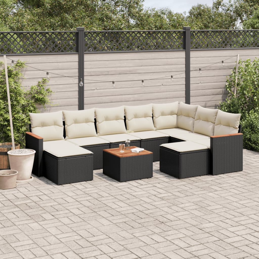 Set Divani da Giardino 10pz con Cuscini in Polyrattan Nero - homemem39