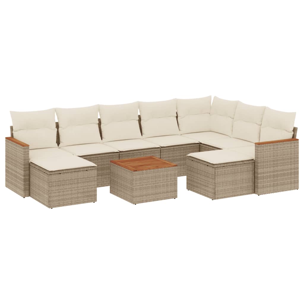Set Divano da Giardino 10 pz con Cuscini Beige in Polyrattan - homemem39