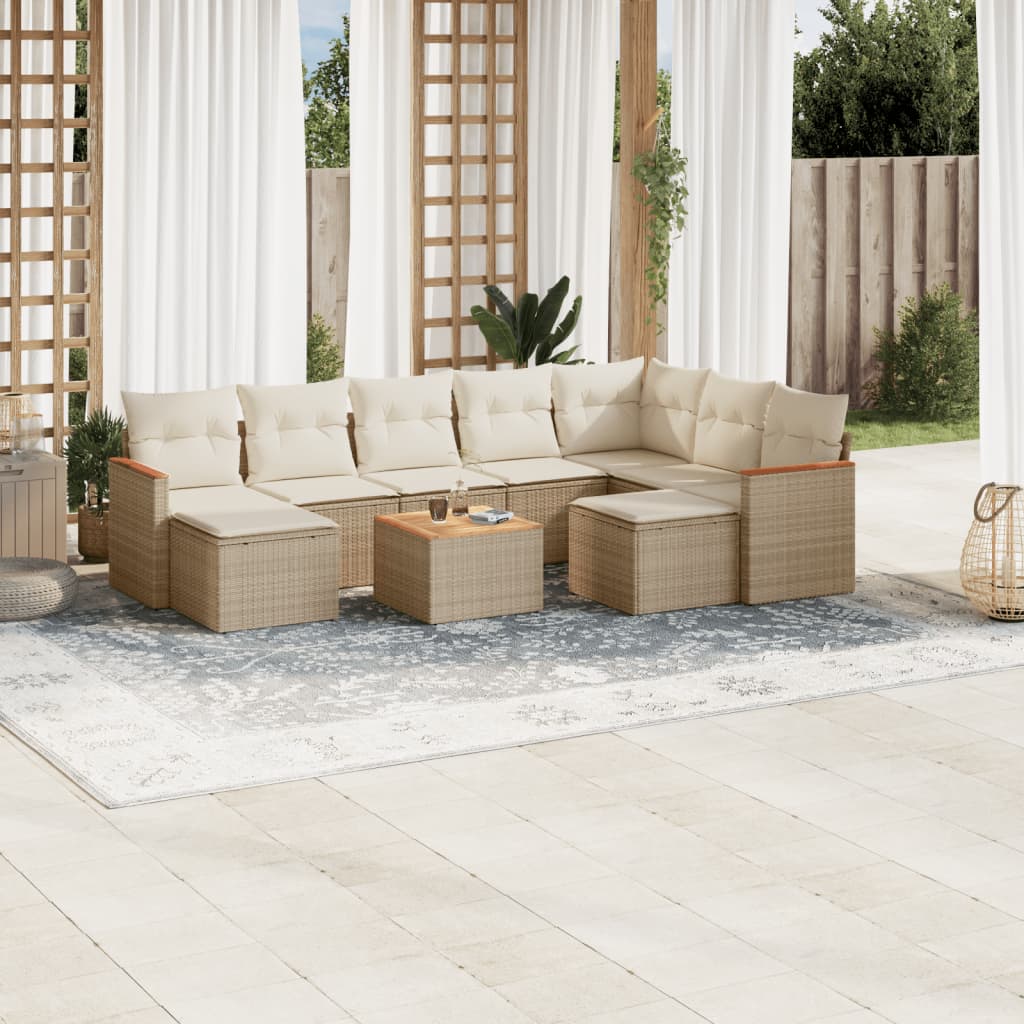 Set Divano da Giardino 10 pz con Cuscini Beige in Polyrattan - homemem39