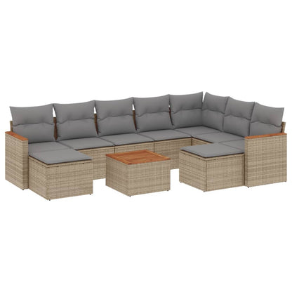 Set Divano da Giardino 10 pz con Cuscini Beige Misto Polyrattan - homemem39