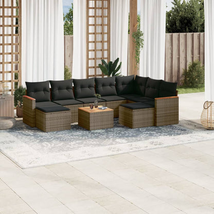 Set Divano da Giardino 10 pz con Cuscini Grigio in Polyrattan - homemem39