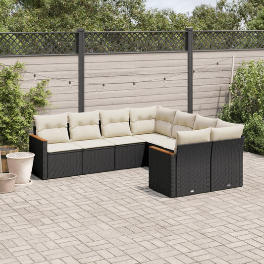 Set Divani da Giardino con Cuscini 8 pz Nero in Polyrattan - homemem39