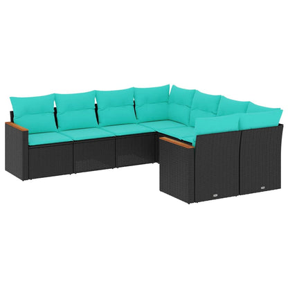 Set Divani da Giardino 8 pz con Cuscini Nero in Polyrattan | homemem39