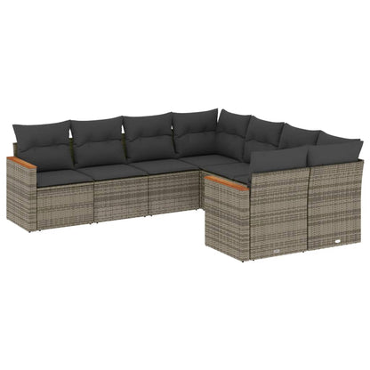Set Divano da Giardino 8 pz con Cuscini Grigio in Polyrattan