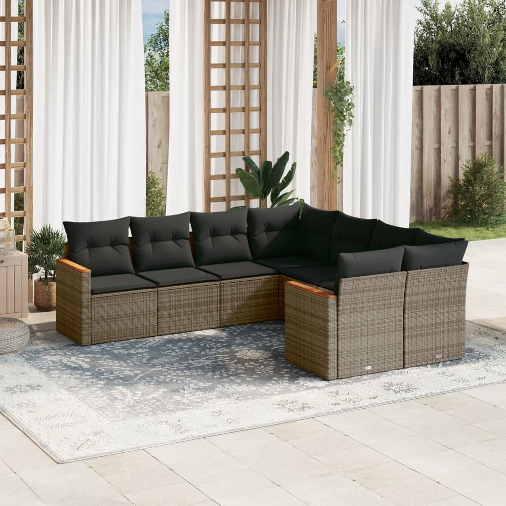 Set Divano da Giardino 8 pz con Cuscini Grigio in Polyrattan - homemem39