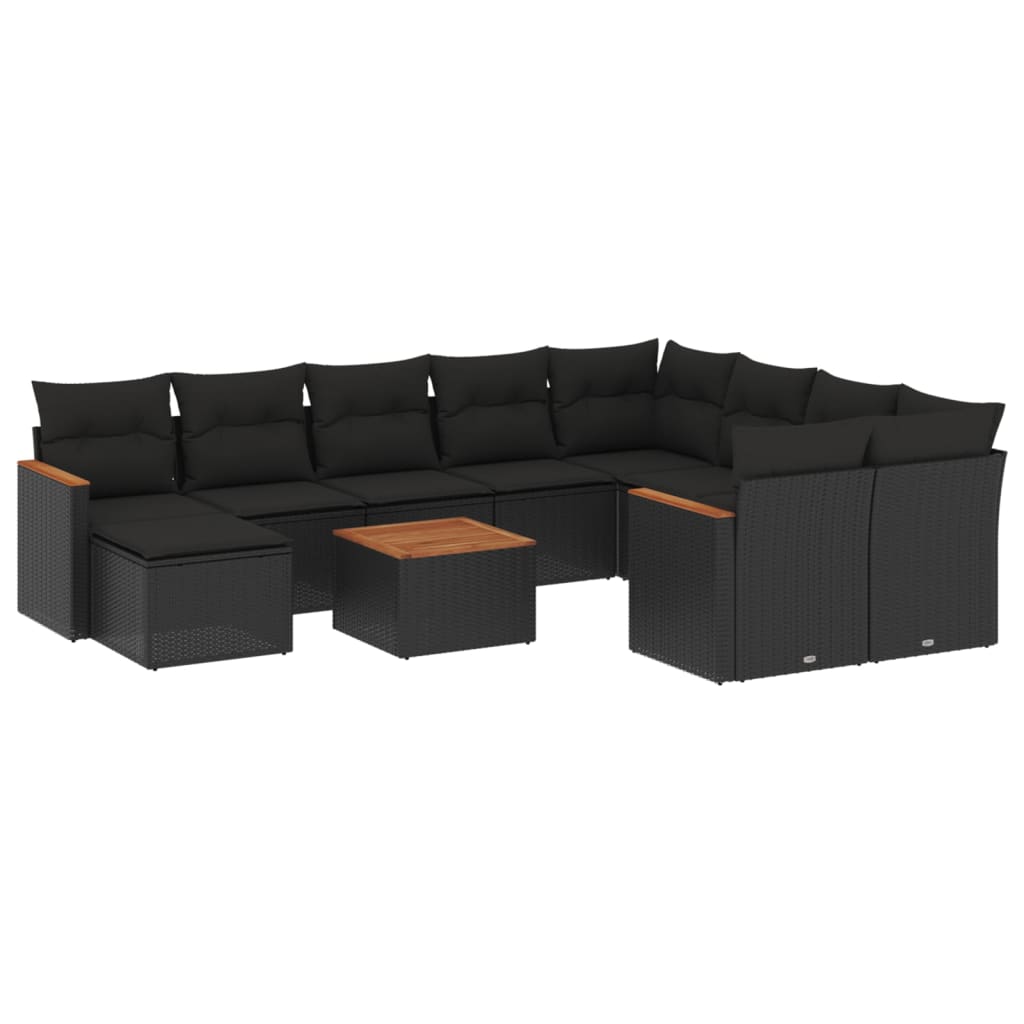 Set Divani da Giardino 11 pz con Cuscini in Polyrattan Nero | homemem39