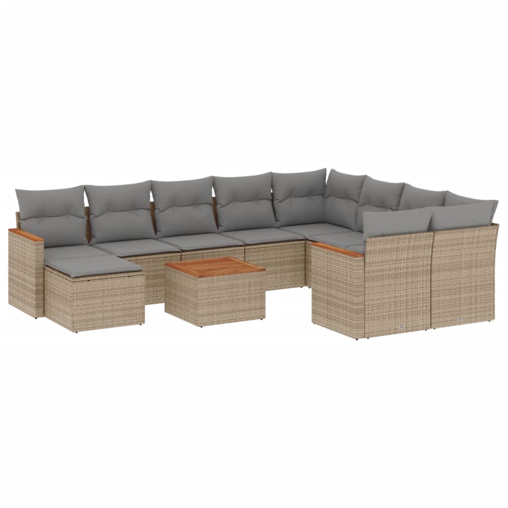 Set Divano da Giardino 11 pz con Cuscini Beige Misto Polyrattan - homemem39