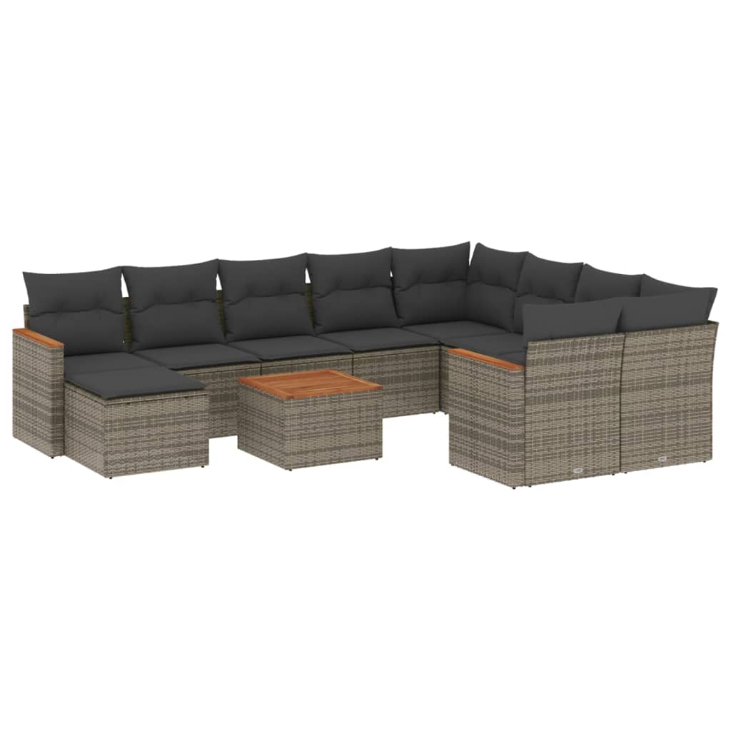 Set Divani da Giardino 11 pz con Cuscini in Polyrattan Grigio - homemem39