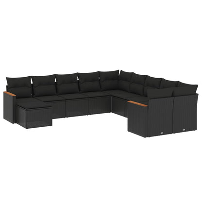 Set Divani da Giardino 11 pz con Cuscini in Polyrattan Nero | homemem39