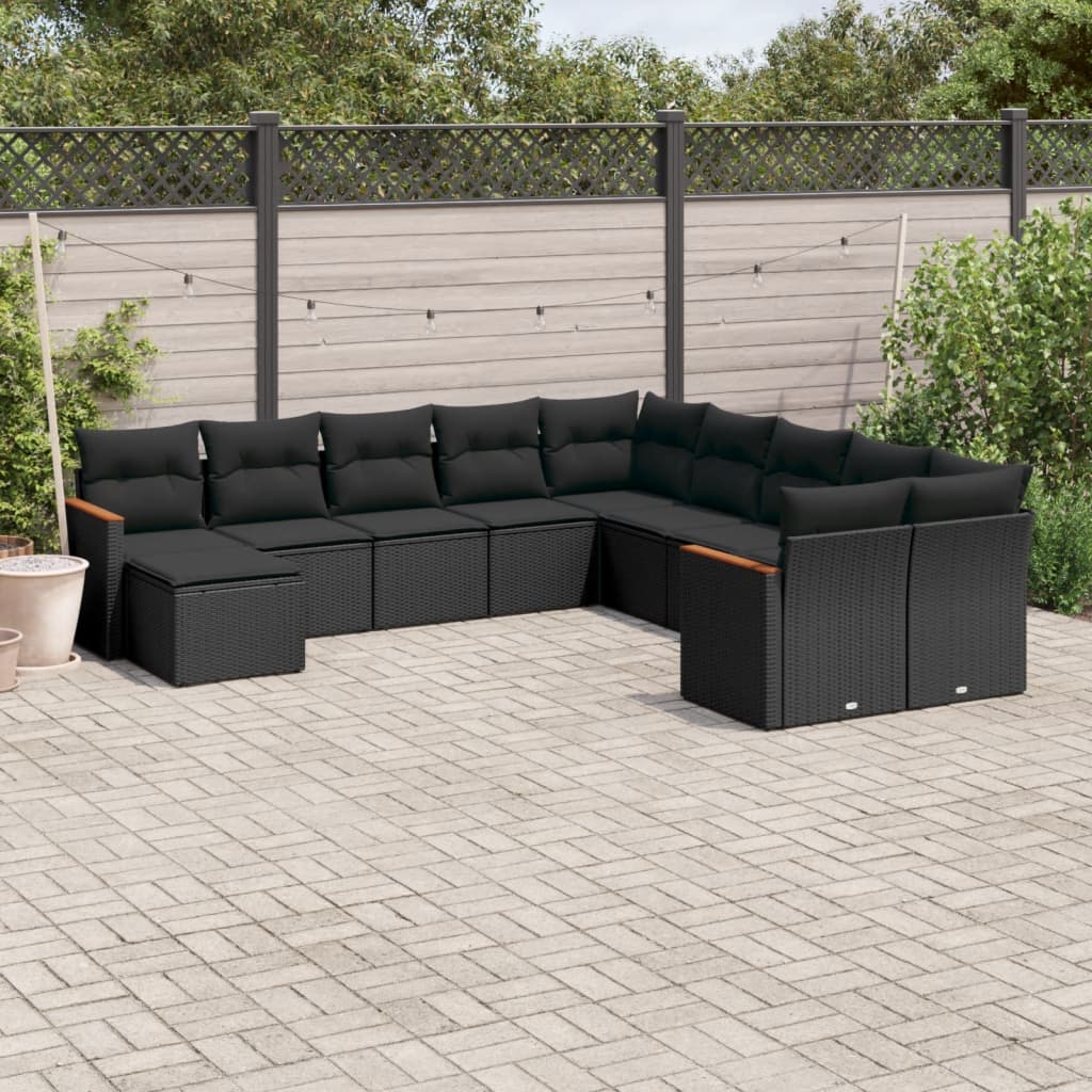 Set Divani da Giardino 11 pz con Cuscini in Polyrattan Nero - homemem39