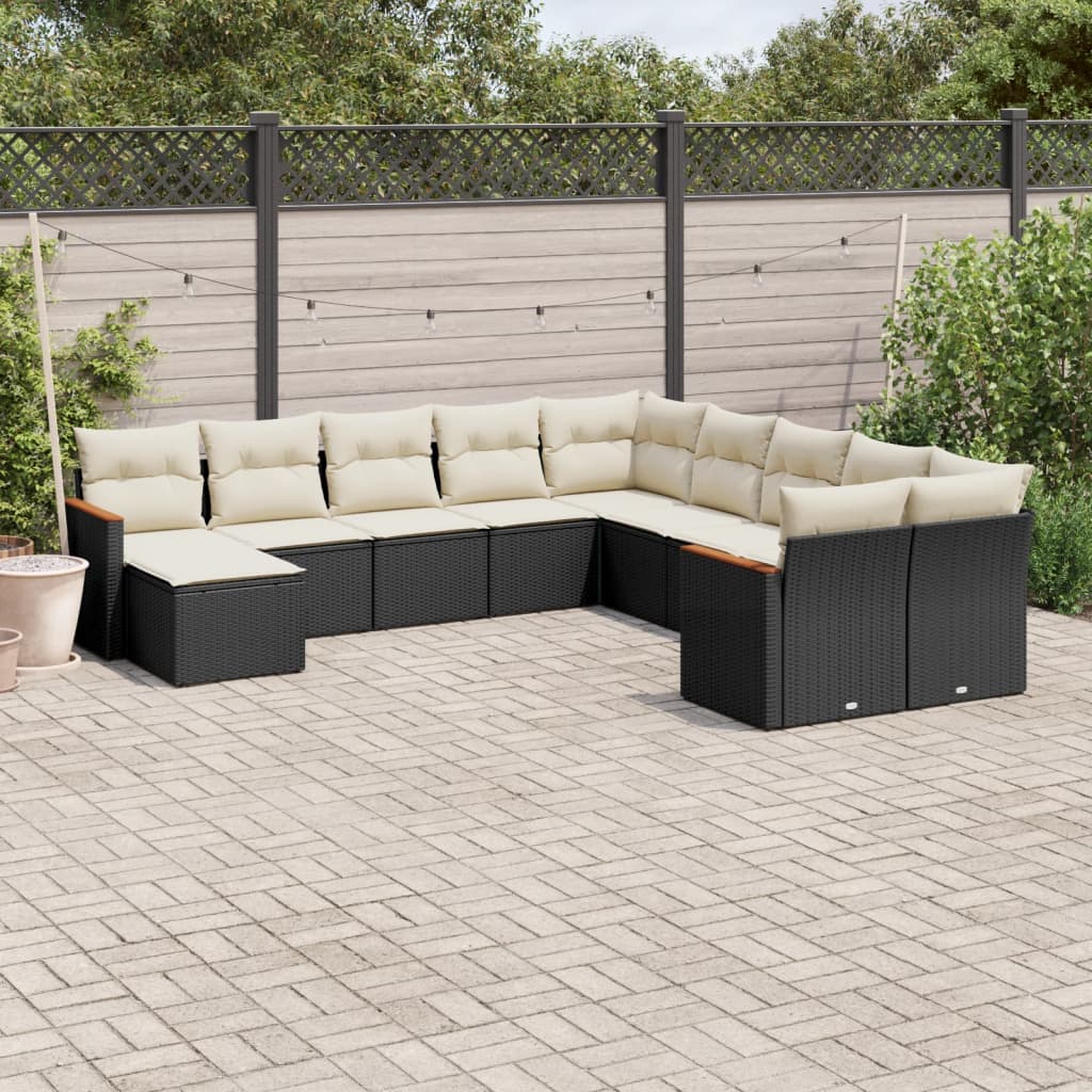 Set Divani da Giardino 11 pz con Cuscini in Polyrattan Nero - homemem39