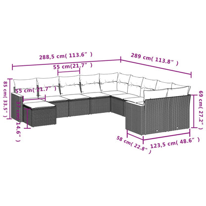 Set Divani da Giardino 11 pz con Cuscini in Polyrattan Grigio | homemem39