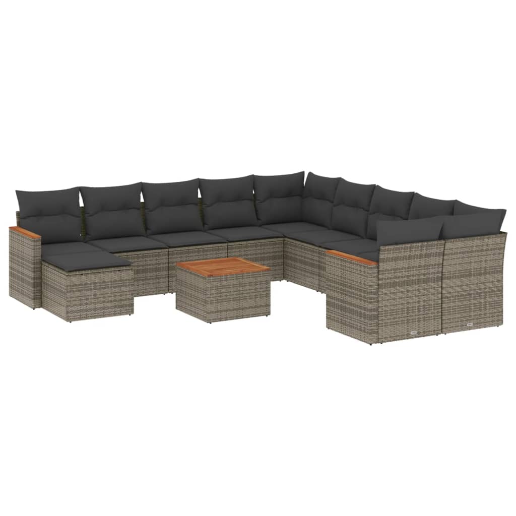 Set Divani da Giardino 12 pz con Cuscini Grigio in Polyrattan - homemem39