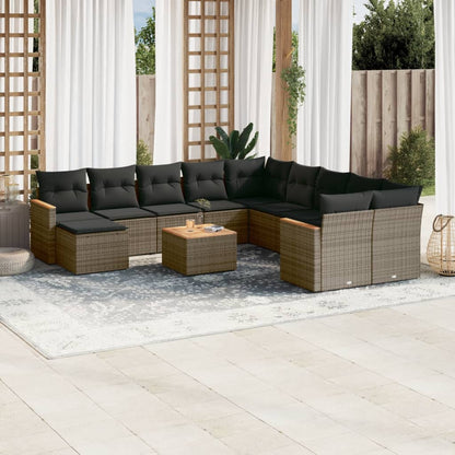 Set Divani da Giardino 12 pz con Cuscini Grigio in Polyrattan - homemem39