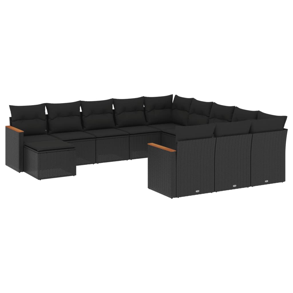 Set Divani da Giardino 12 pz con Cuscini Nero in Polyrattan - homemem39