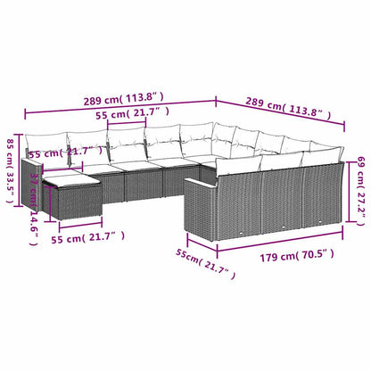 Set Divani da Giardino 12 pz con Cuscini Nero in Polyrattan