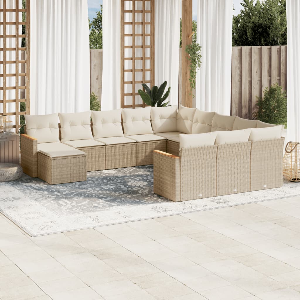 Set Divani da Giardino 12 pz con Cuscini Beige in Polyrattan - homemem39