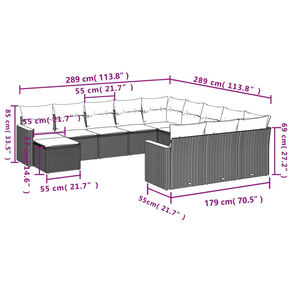 Set Divani da Giardino 12 pz con Cuscini Grigio in Polyrattan | homemem39