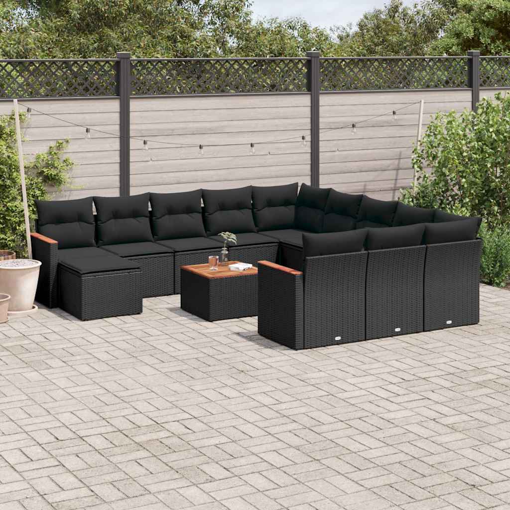 Set Divani da Giardino 13pz con Cuscini Nero in Polyrattan | homemem39