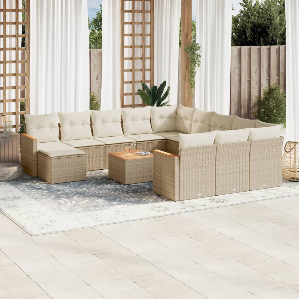Set Divano da Giardino 13 pz con Cuscini Beige in Polyrattan - homemem39