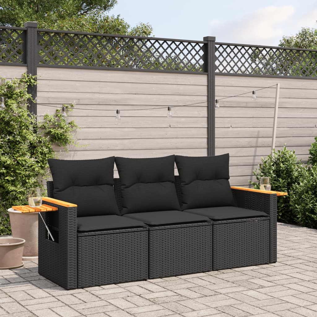 Set Divani da Giardino 3 pz con Cuscini in Polyrattan Nero - homemem39